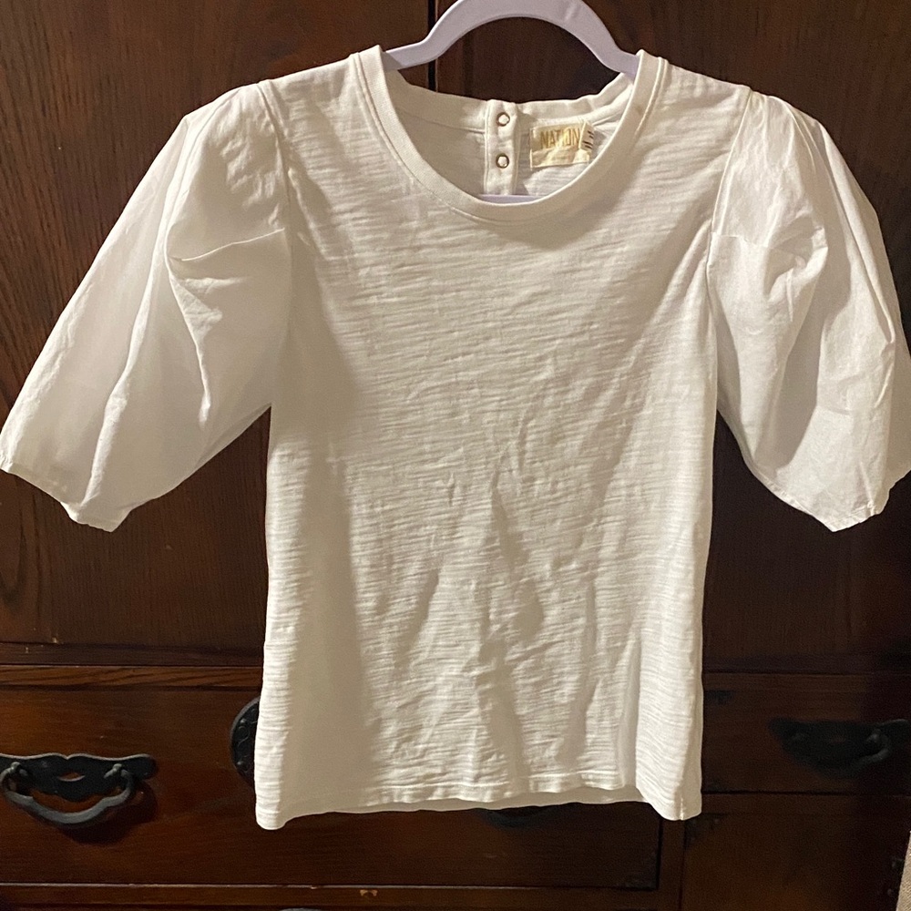 Nation Crisp White Puff Sleeve Top
